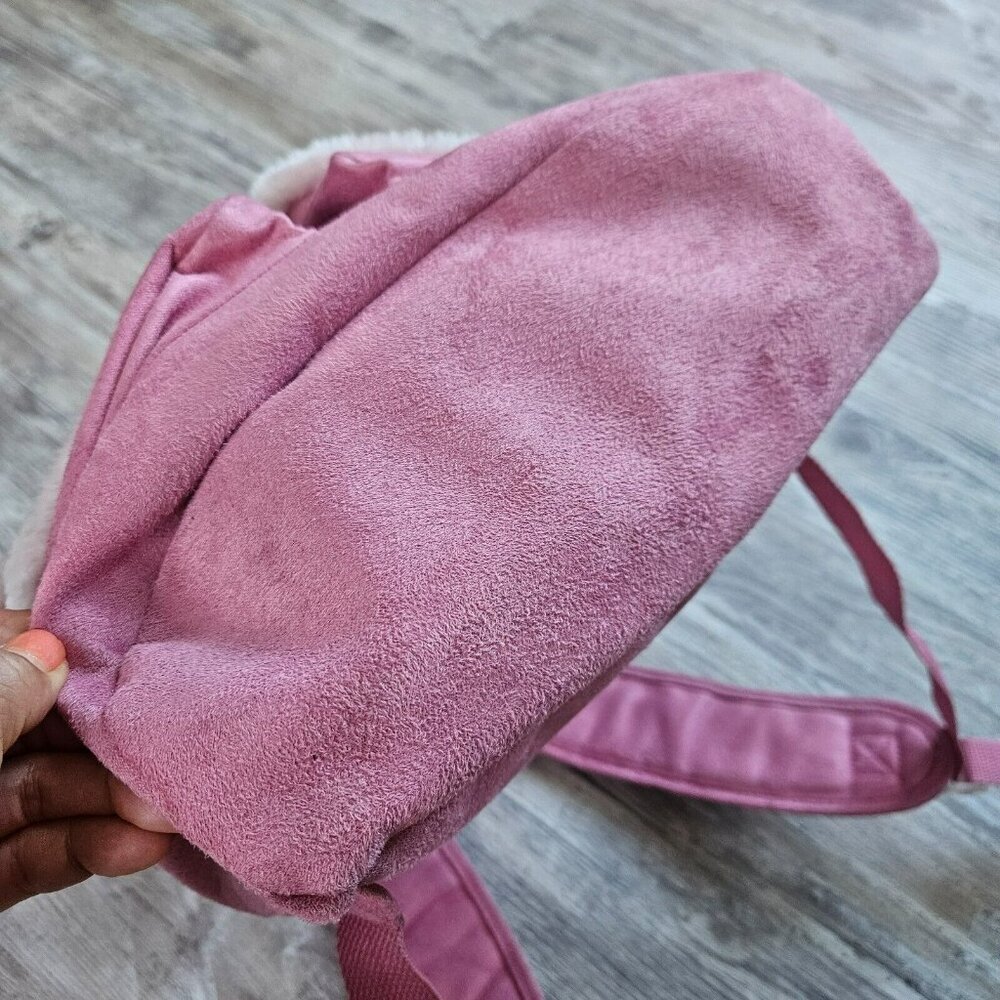 Supergirl Pink Faux Suede Backpack W/ Rhinestone Logo Furry Trim Bling Superhero - Picture 11 of 16
